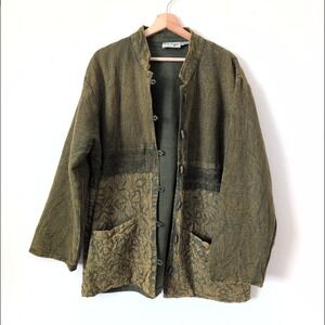 Raaga Olive Green Cotton Patchwork Toggle Jacket OS Boho Artisan India Earthy